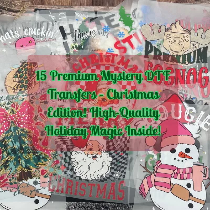 🔥LAST DAY 50% OFF🎄15PCS Christmas Mystery DTF Transfer Bundle ✨Ready to Press Holiday Designs for Festive DIY Creations