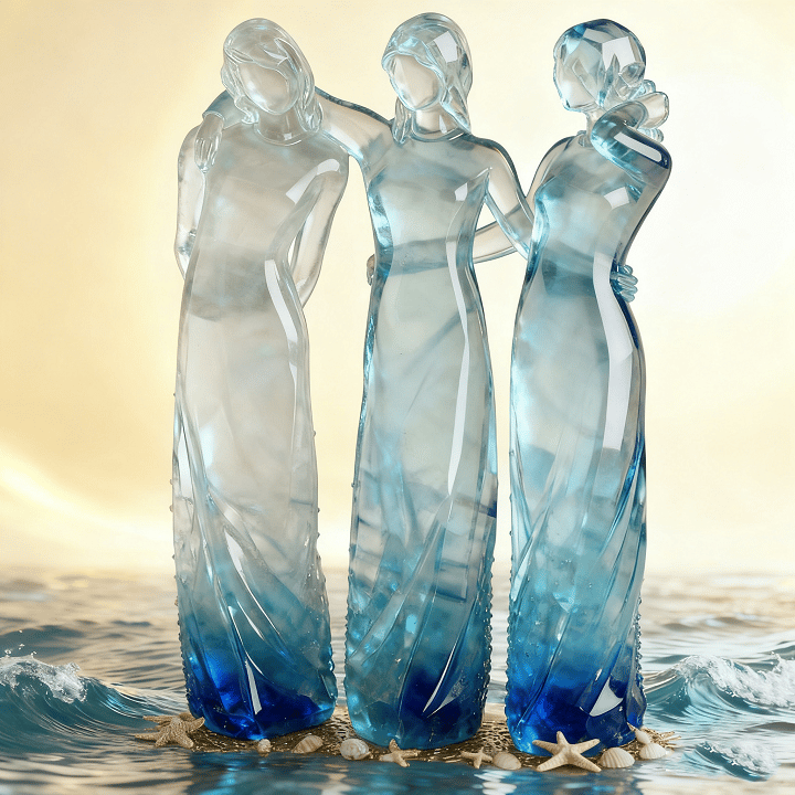 Handmade Sea Glass Three Sisters Sculpture - Sisters by My Side