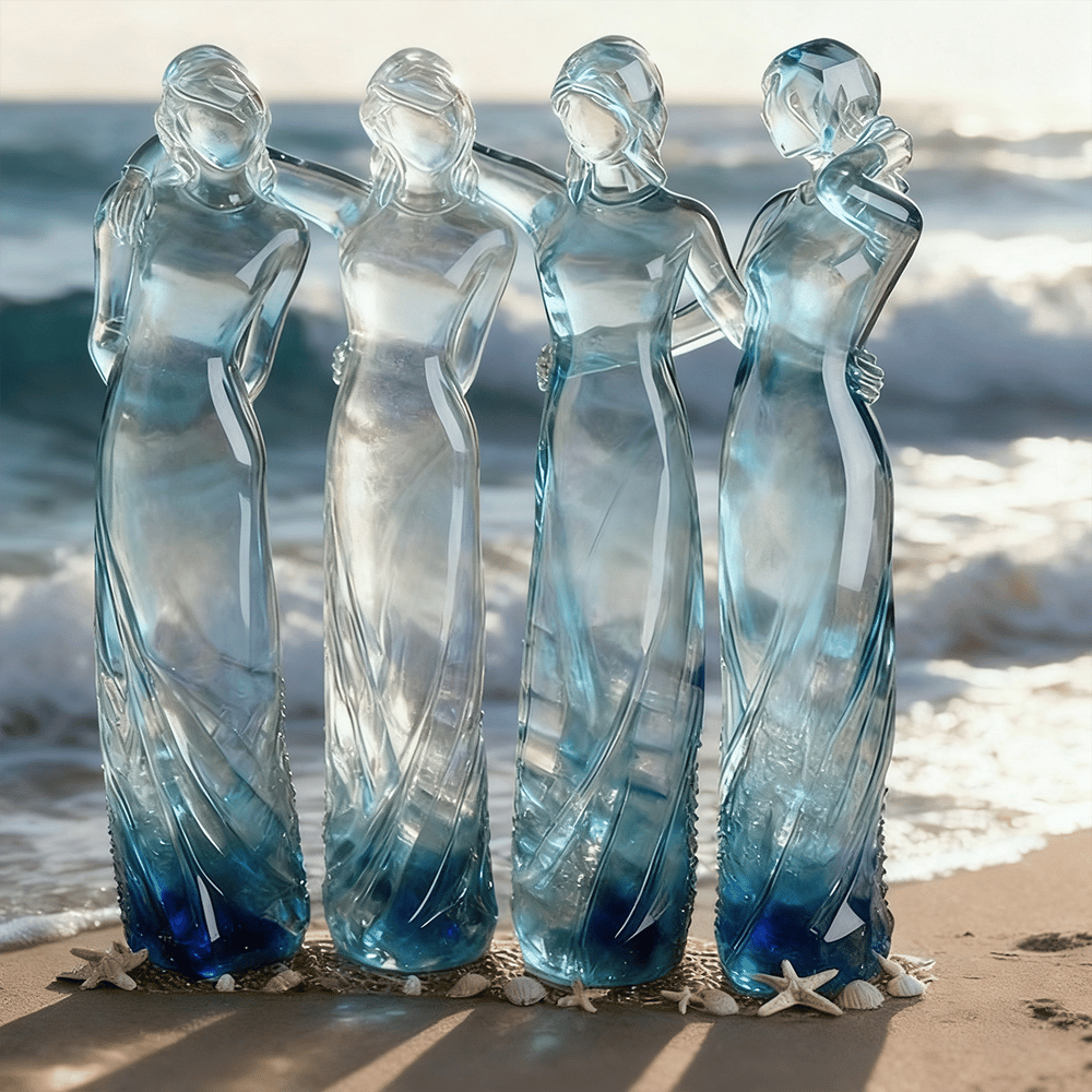 Handmade Sea Glass Three Sisters Sculpture - Sisters by My Side