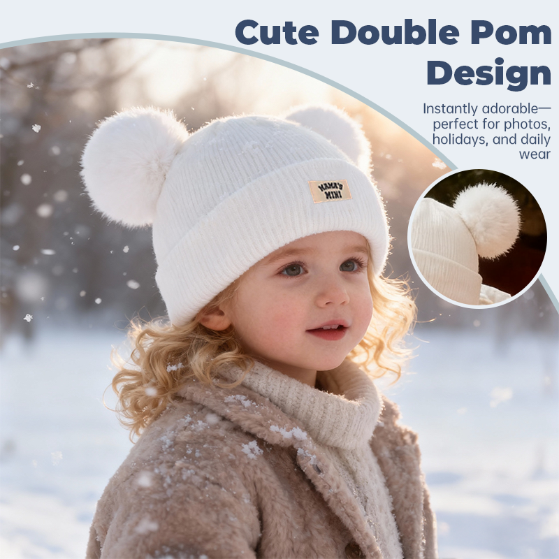 Embroidered Double Pom-pom Woolen Hat