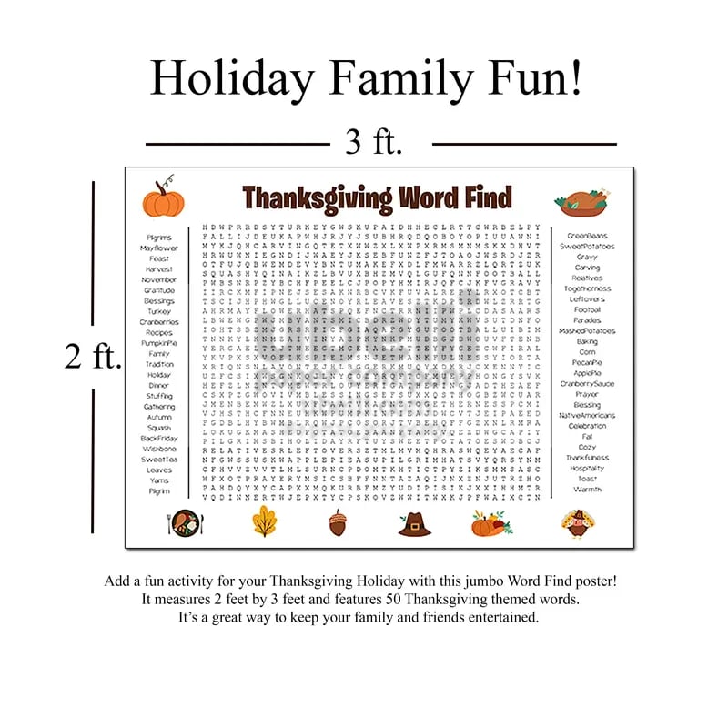 ⏰ Jumbo Thanksgiving & Christmas Word Search Poster – Giant 36"x24" Wall Game! 🎉