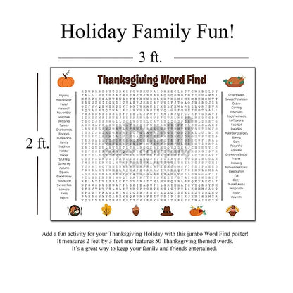 ⏰ Jumbo Thanksgiving & Christmas Word Search Poster – Giant 36"x24" Wall Game! 🎉