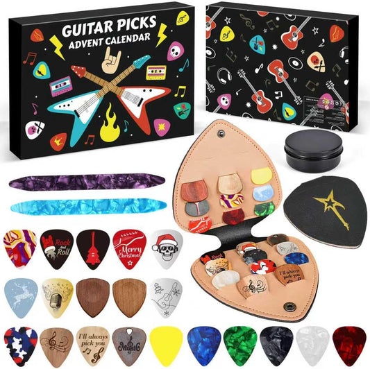 🔥Hot Sale 49% OFF - 🎸The Guitar Picks Advent Calendar 2025✨24 Days of Guitar Surprises (20 Picks, 2 Oud Picks, Leather Holder & Metal Case)