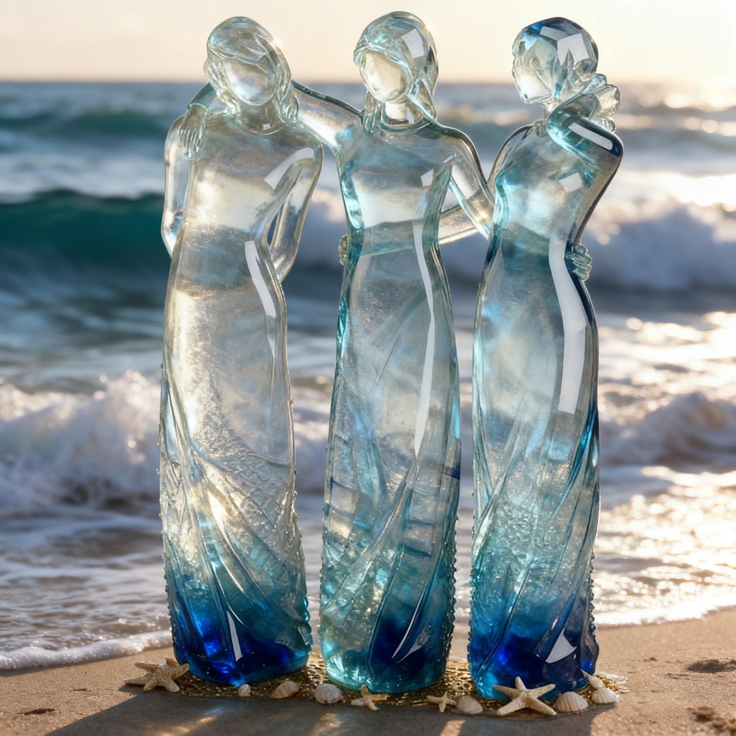 Handmade Sea Glass Three Sisters Sculpture - Sisters by My Side