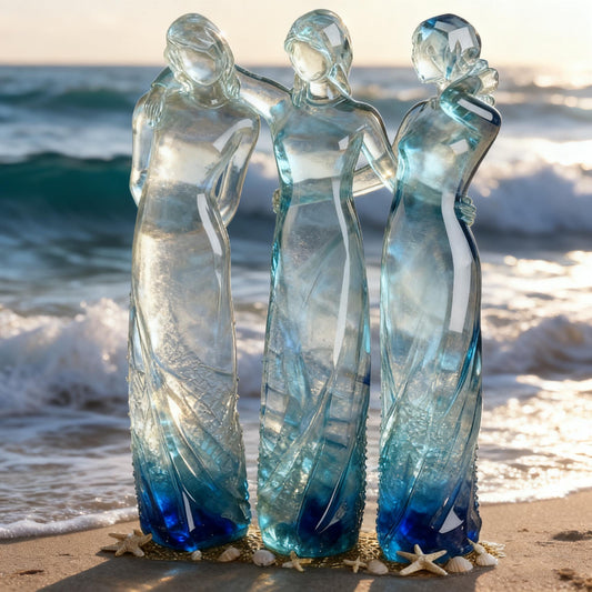 Handmade Sea Glass Three Sisters Sculpture - Sisters by My Side