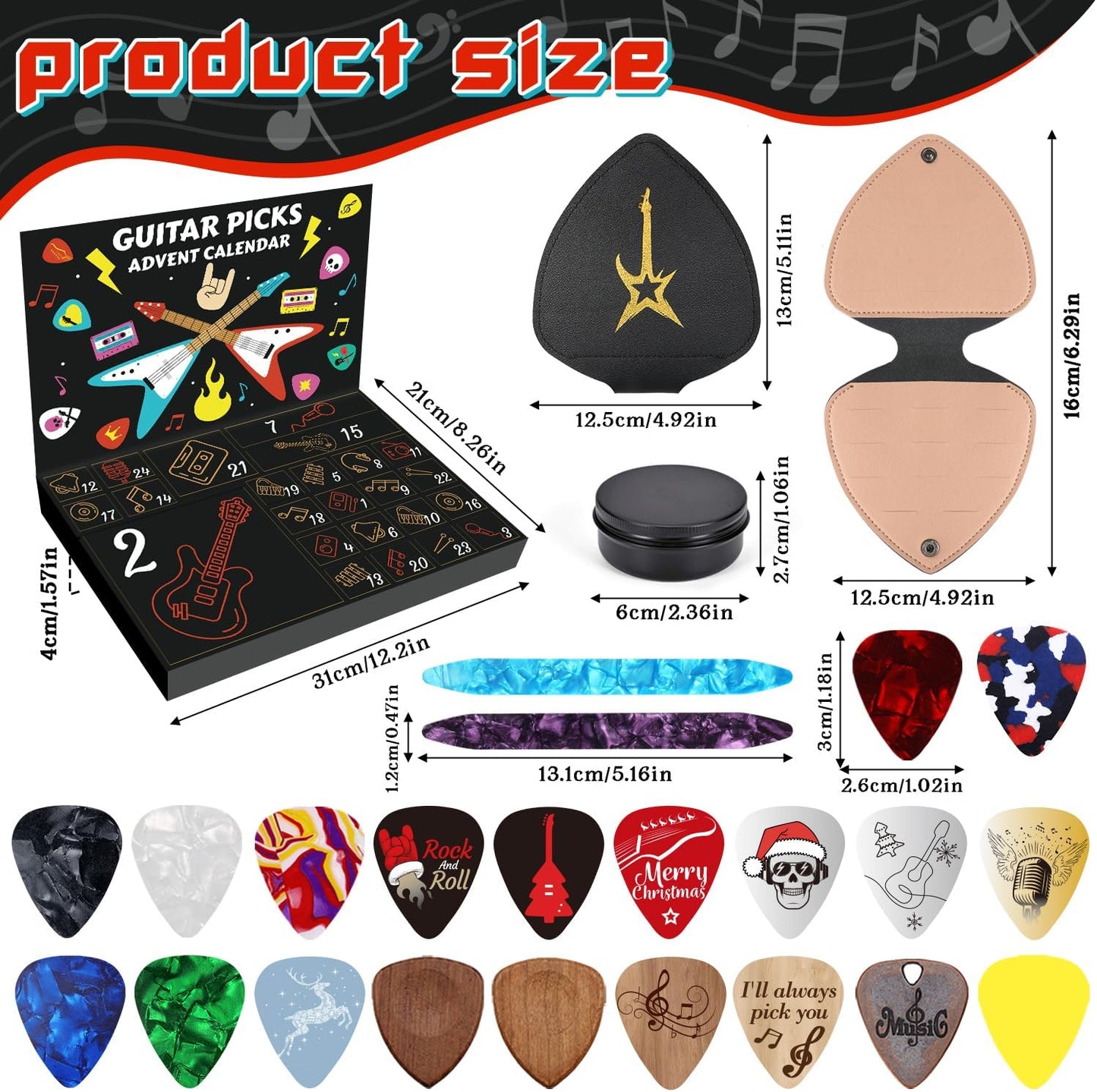 🔥Hot Sale 49% OFF - 🎸The Guitar Picks Advent Calendar 2025✨24 Days of Guitar Surprises (20 Picks, 2 Oud Picks, Leather Holder & Metal Case)