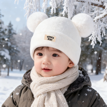 Embroidered Double Pom-pom Woolen Hat