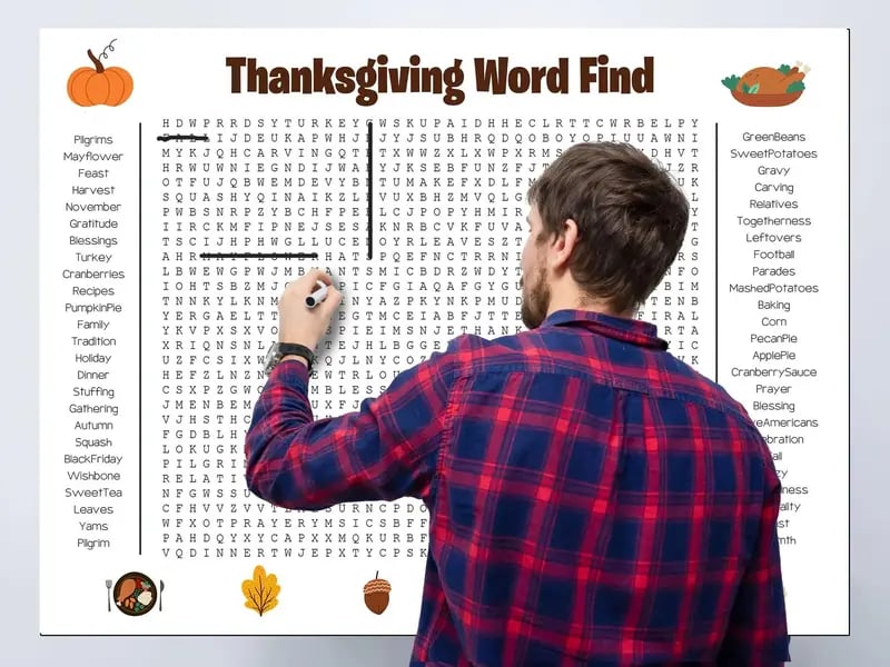 ⏰ Jumbo Thanksgiving & Christmas Word Search Poster – Giant 36"x24" Wall Game! 🎉