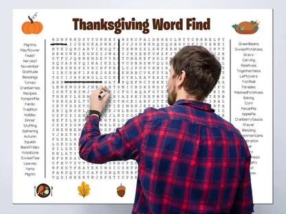 ⏰ Jumbo Thanksgiving & Christmas Word Search Poster – Giant 36"x24" Wall Game! 🎉