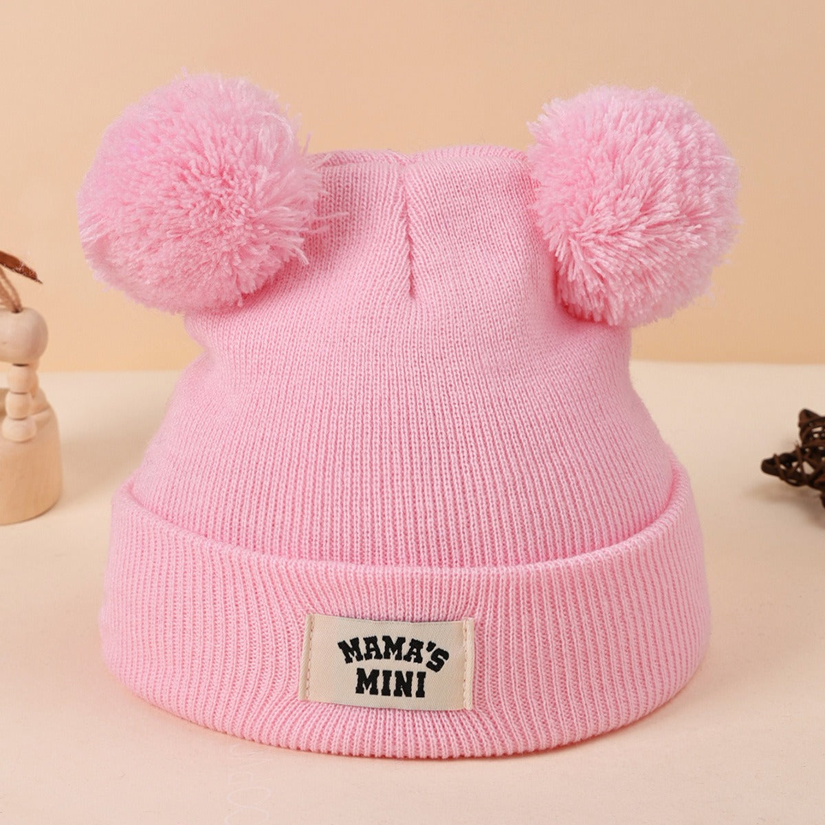 Embroidered Double Pom-pom Woolen Hat