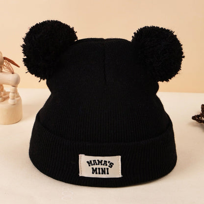 Embroidered Double Pom-pom Woolen Hat