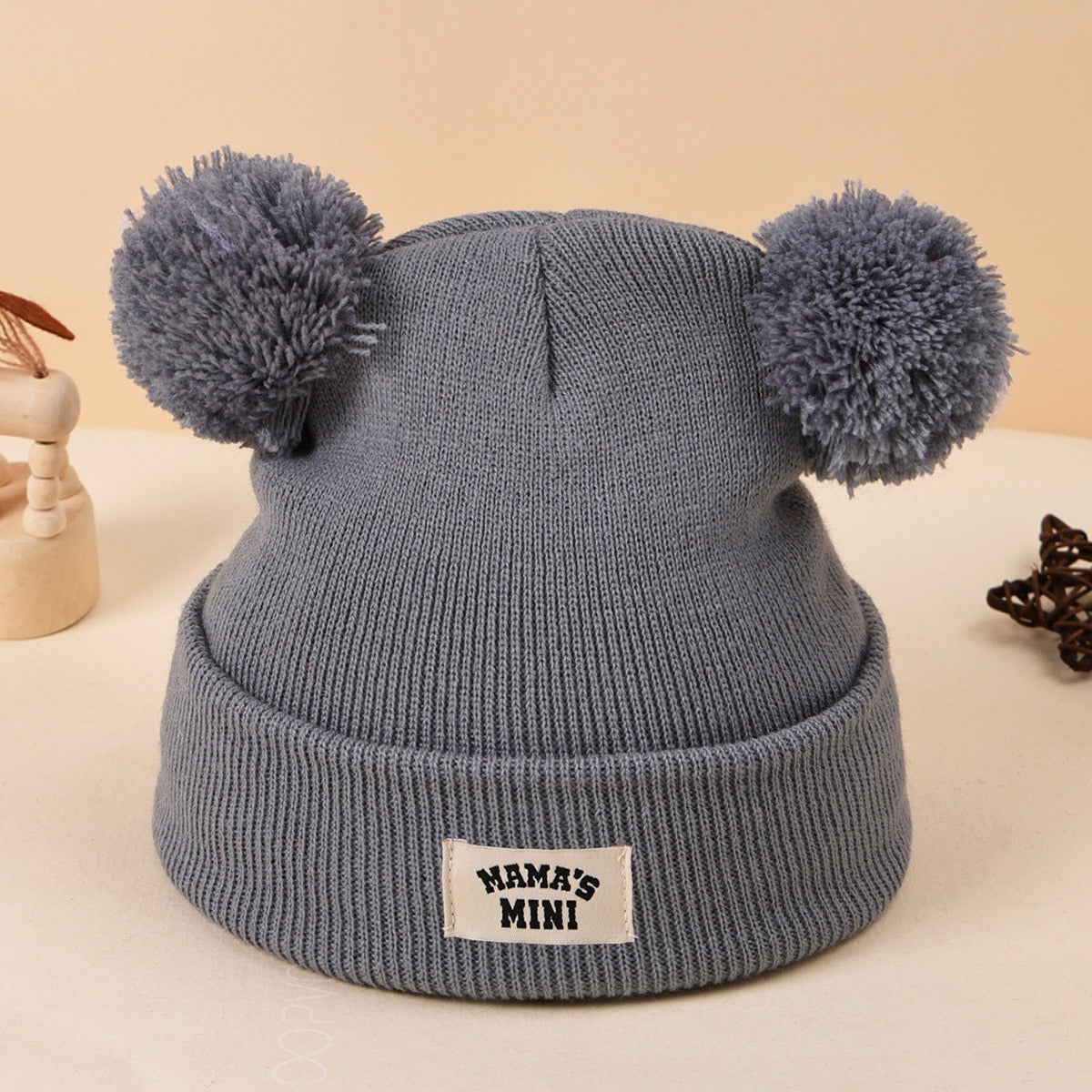 Embroidered Double Pom-pom Woolen Hat