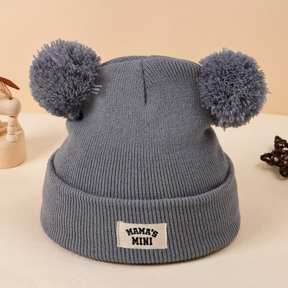 Embroidered Double Pom-pom Woolen Hat